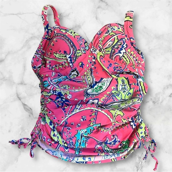 Lane Bryant Vibrant Pink Patterned Tankini Top sz 16 euc, 013 - Picture 1 of 2